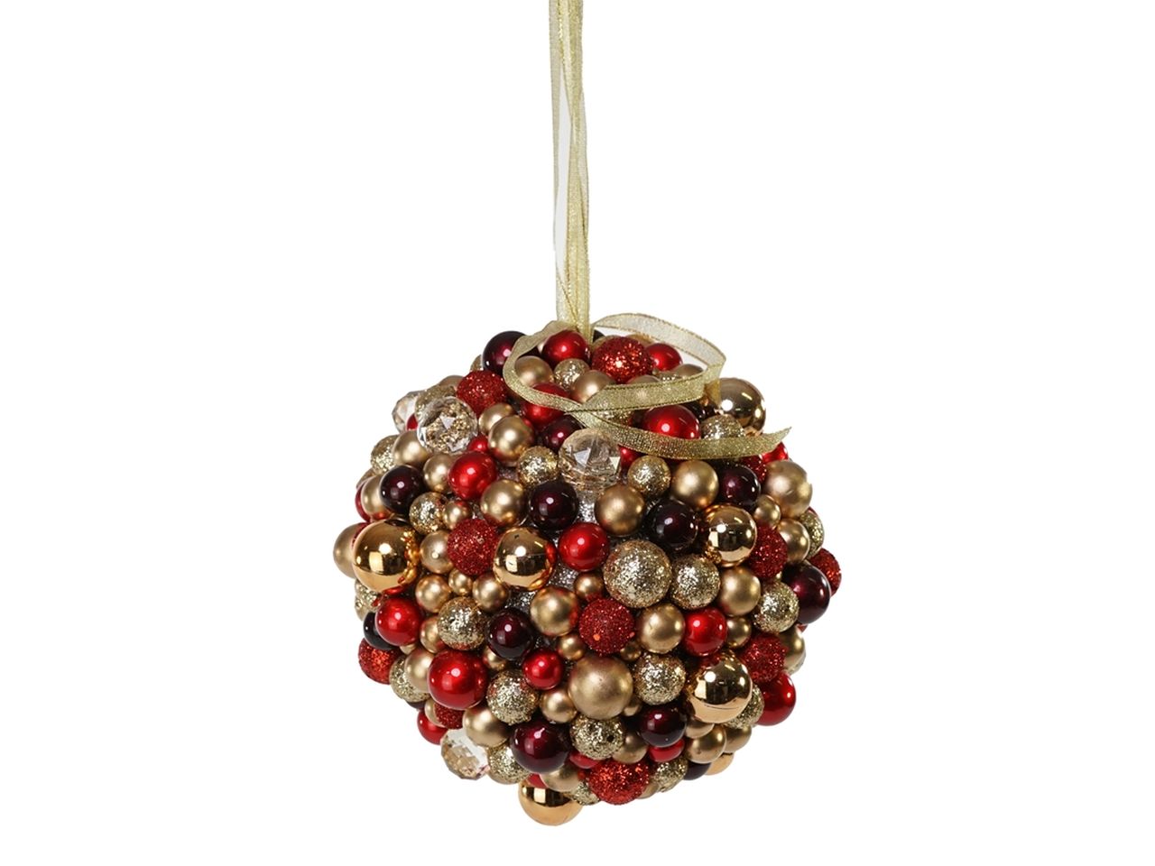 Palla natalizia colore rosso e oro da appendere misura d.20cm in pvc