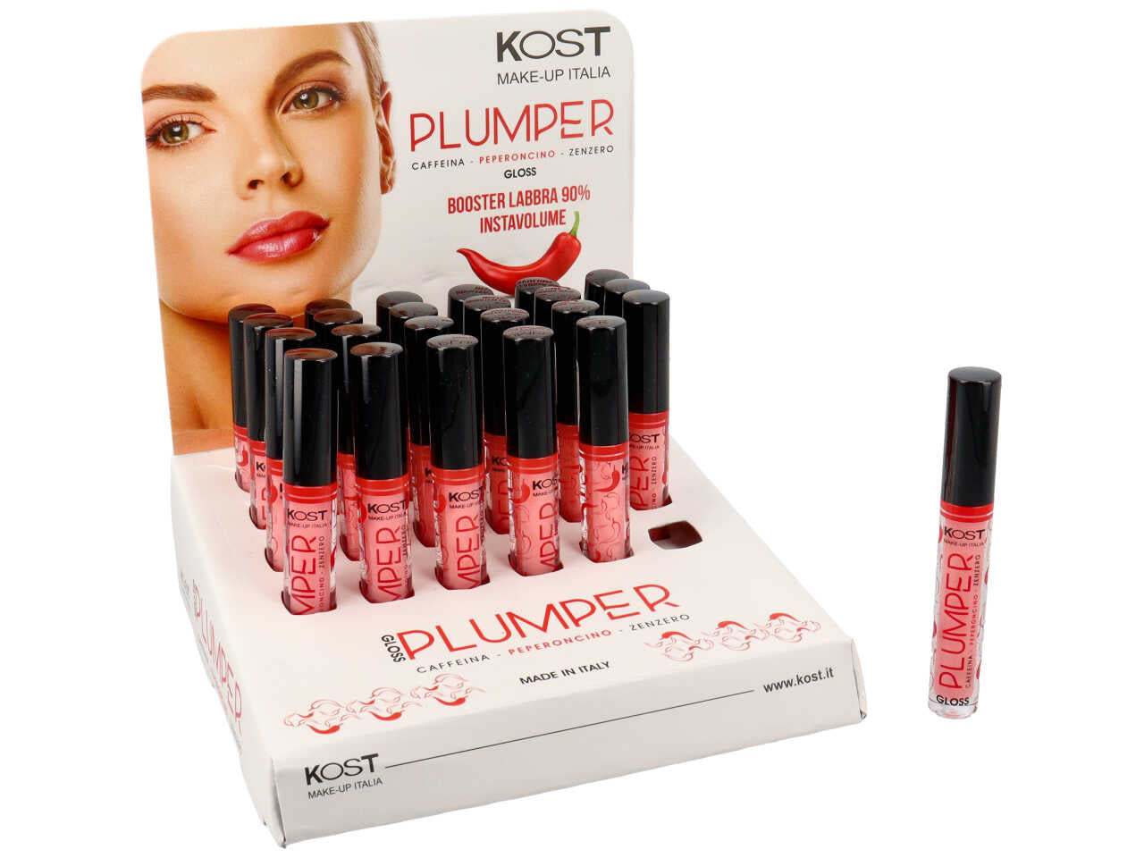kost gloss plumper alla caffeina, peperoncino e zenzero booster labbra 90% instavolume