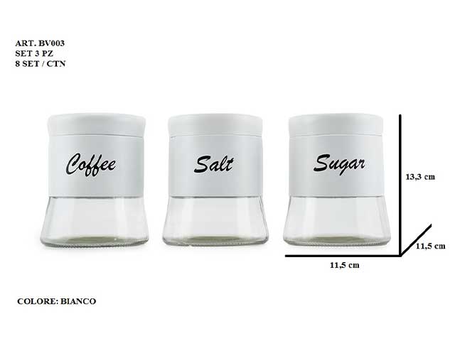 L.home barattoli vetro/bianco 3 pezzi bv003