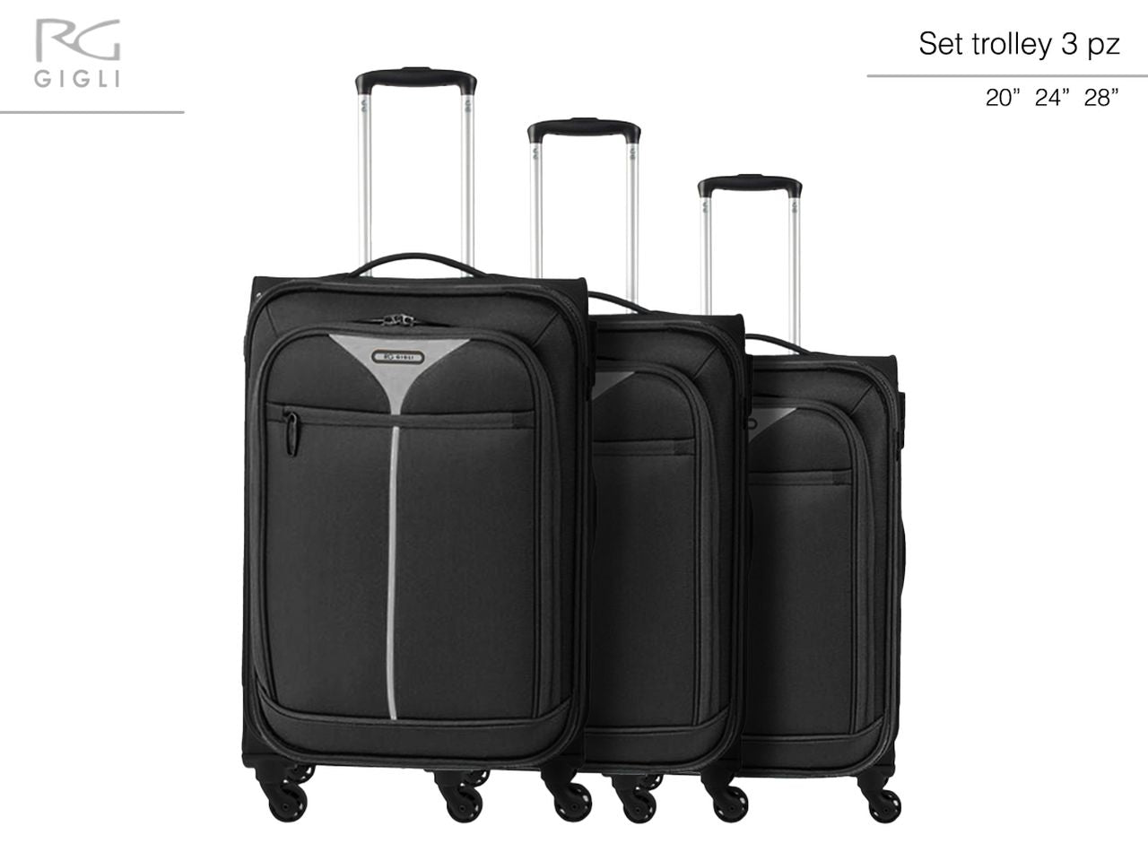 Set di trolley romeo gigli nero 20/24/28'' - set da 3 trolley