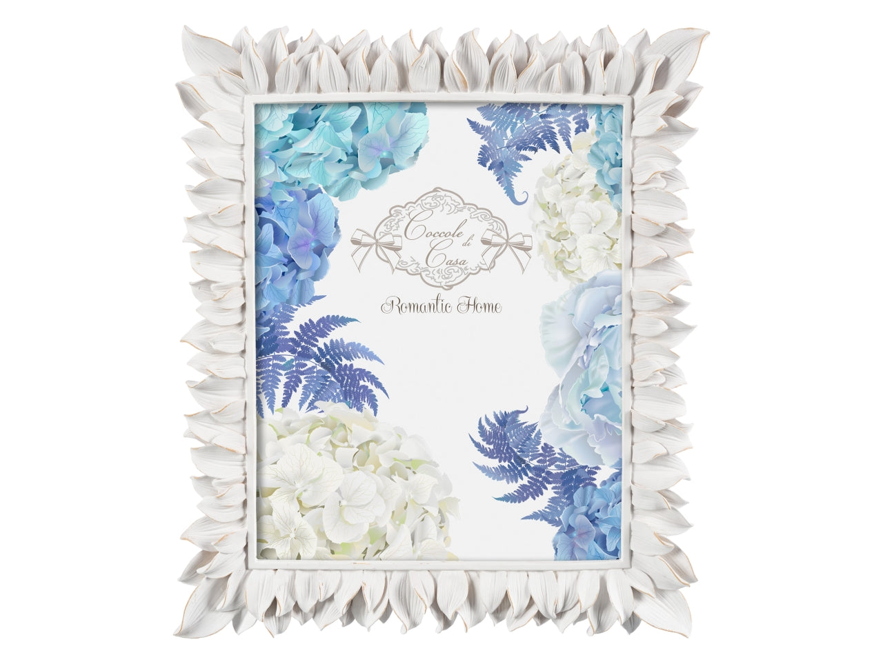 Cornice portafoto bomboniera in resina bianca shabby chic con foglie, finestra foto 20x25  cm  - Coccole di Casa