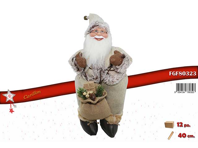 Babbo natale seduto carillon 40cm beige