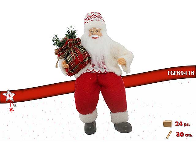 Babbo natale 30cm seduto rosso/bianco