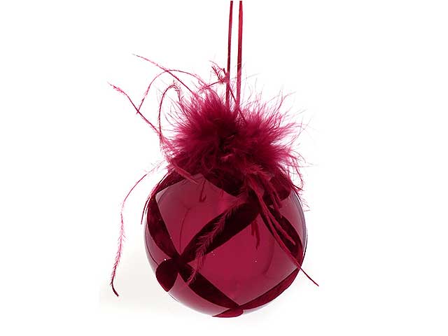 Palline natalizie piume burgundy in vetro diametro 12cm