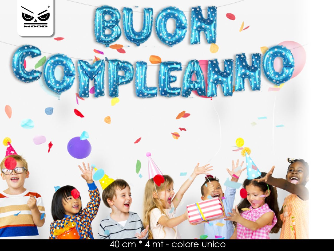 Palloncini metal buon compleanno colore blue misura h.40cmx4mt con filo e cannuccia