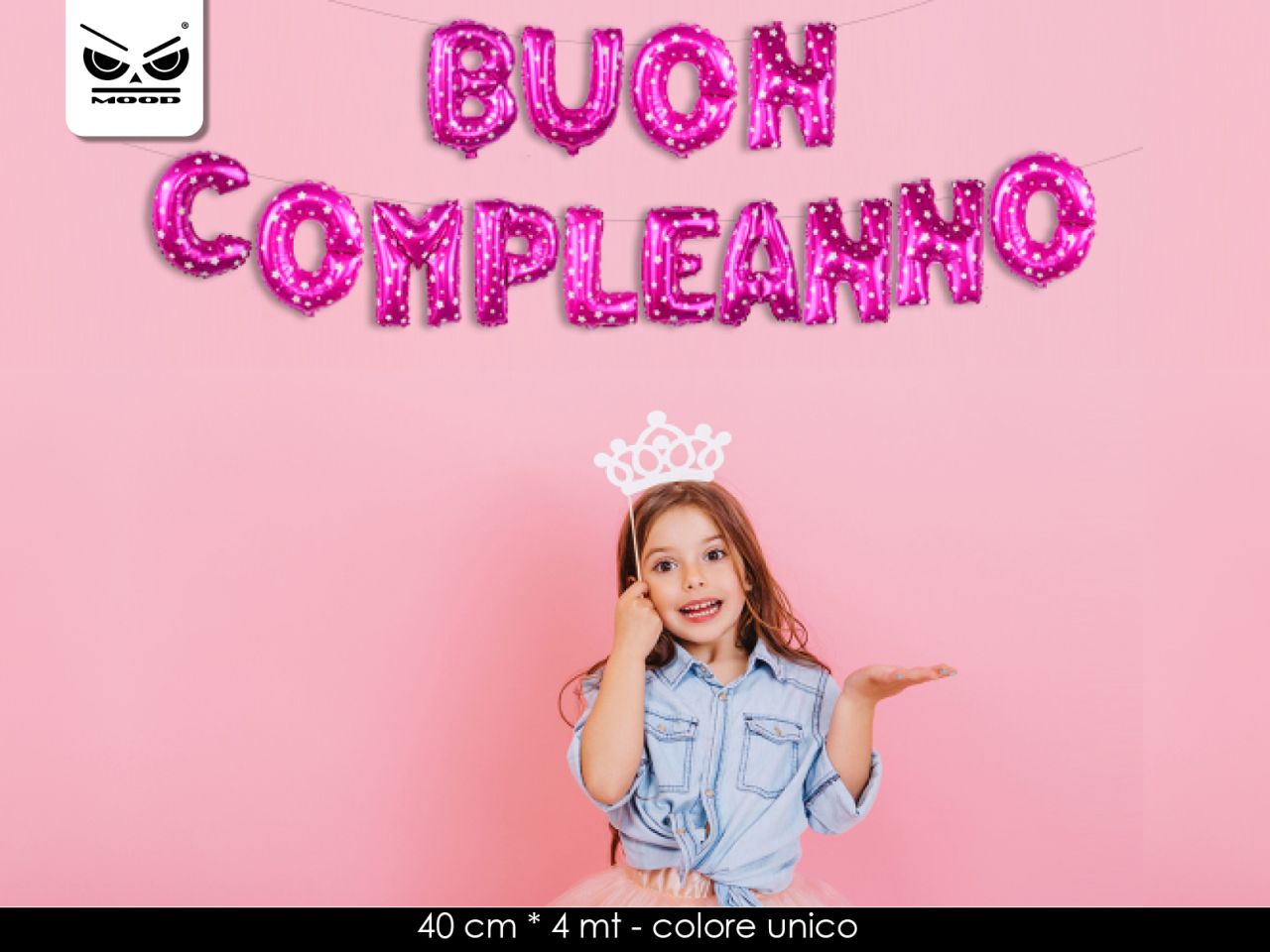 Palloncini metal buon compleanno colore rosa misura h.40cmx4mt con filo e cannuccia