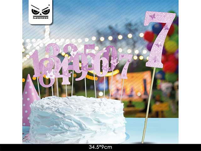 Cake topper n.7 rosa glitter st4520