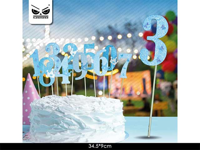 Cake topper n.3 blu glitter st4526