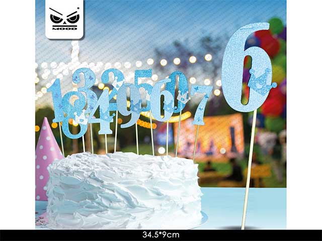 Cake topper n.6 blu glitter st4529