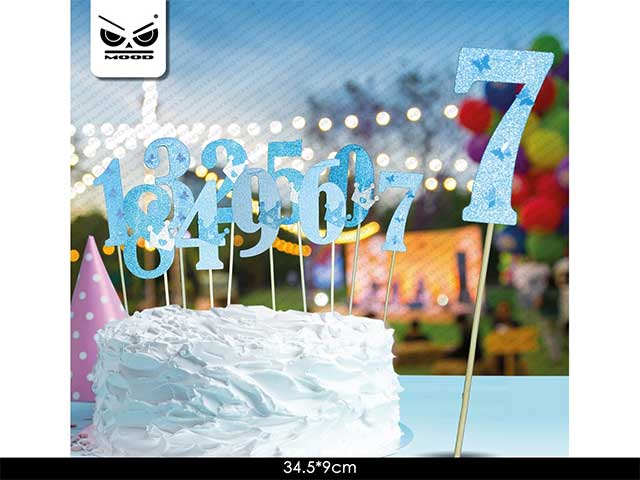 Cake topper n.7 blu glitter st4530