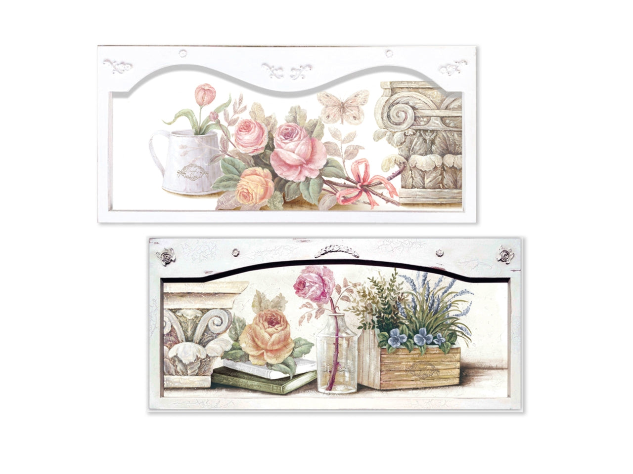 Quadro con rose e fregi stile country multicolor 66x30.5x2 cm - Coccole di Casa
