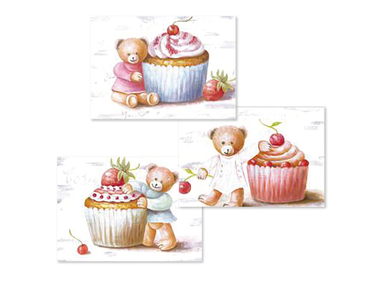 Quadretto con cupcake e orsetti in 3 assortimenti