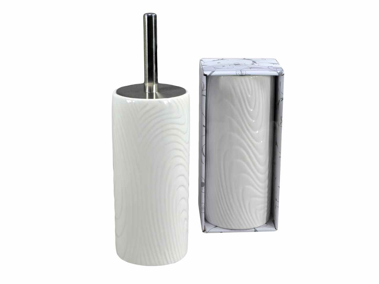 Portascopino in ceramica bianco linee tondo cm10h24/34