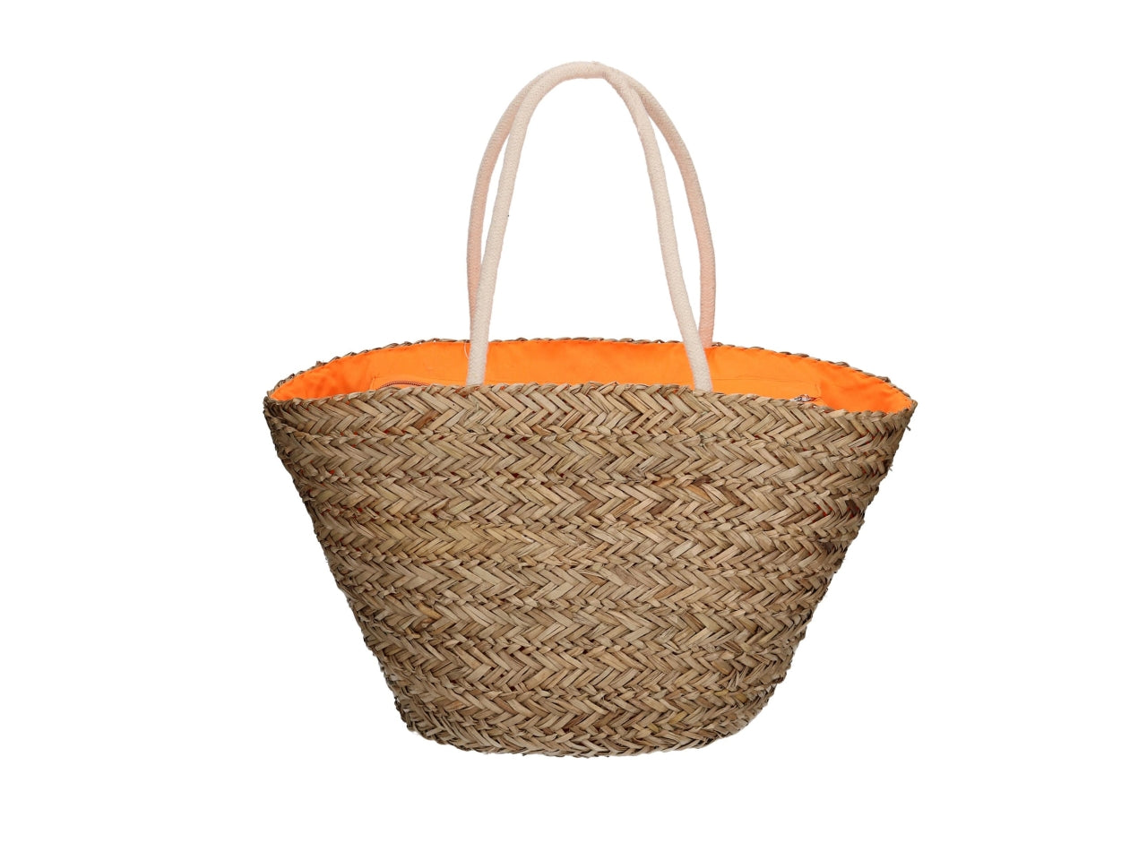 Borsa da spiaggia donna in paglia e tessuto, multicolor con fantasia floreale e dettaglio ricamato tucano, mini tasca laterale interna con cerniera - 58x18xh.30cm - vVacchetti
