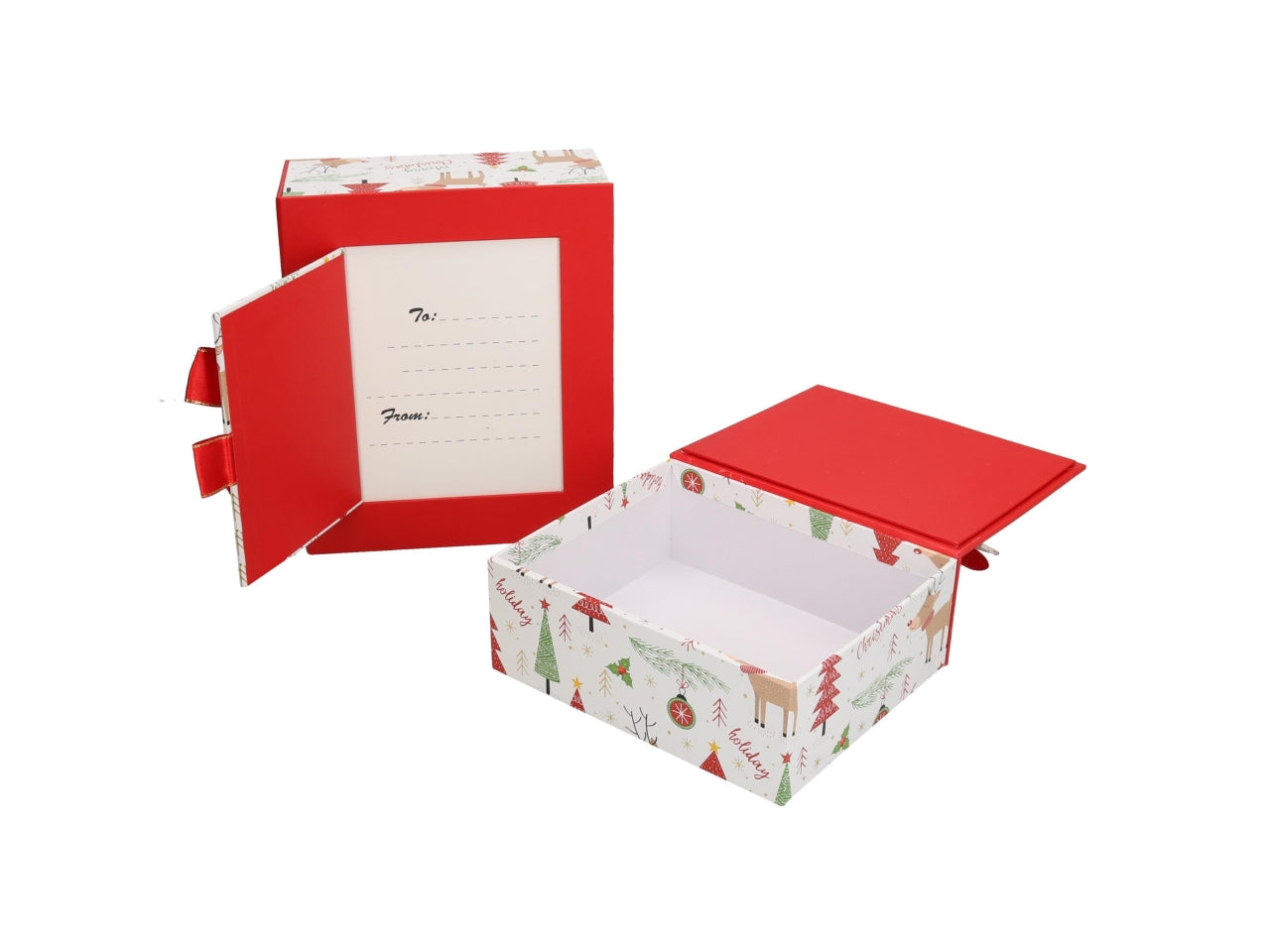 Scatola regalo natalizia in cartone rosso e bianco 16x13,5x6 cm/19x16x8 cm, set da 2 pezzi - Vacchetti