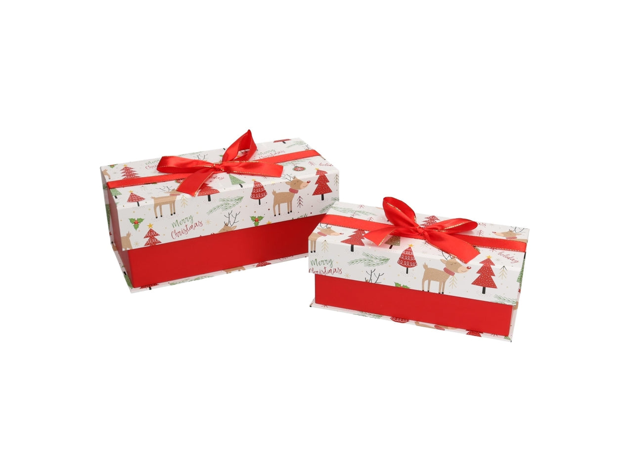 Scatola regalo natalizia in cartone rosso e bianco 20x9x8 cm/24x12x10 cm, set da 2 pezzi - Vacchetti