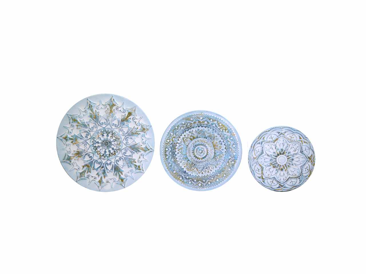 Quadro legno set 3 pezzi azzurro tondo cm ø60h3, 5