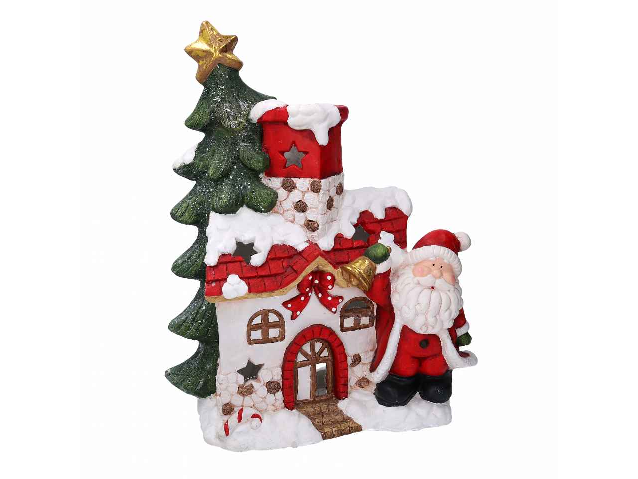 Babbo natale resina con casa rosso cm38x 21x51