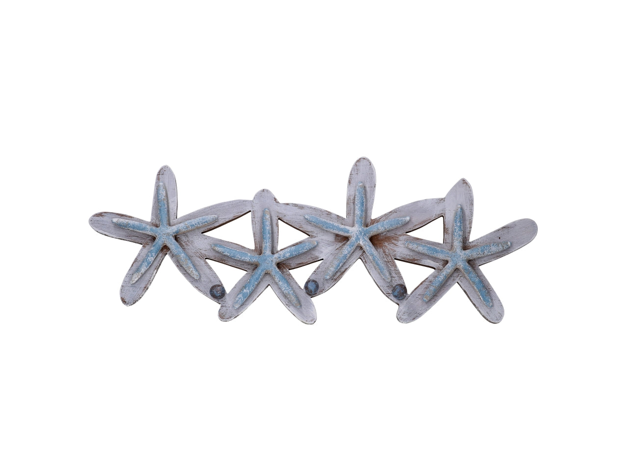 Stella marina decorativa da parete con appendini stile marinaro in legno azzurro - 53x20x4,5cm - Vacchetti