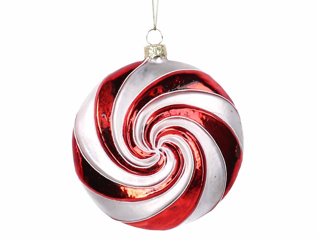 Sfera vetro spirale rosso e bianco cm10x 4,5x10,5