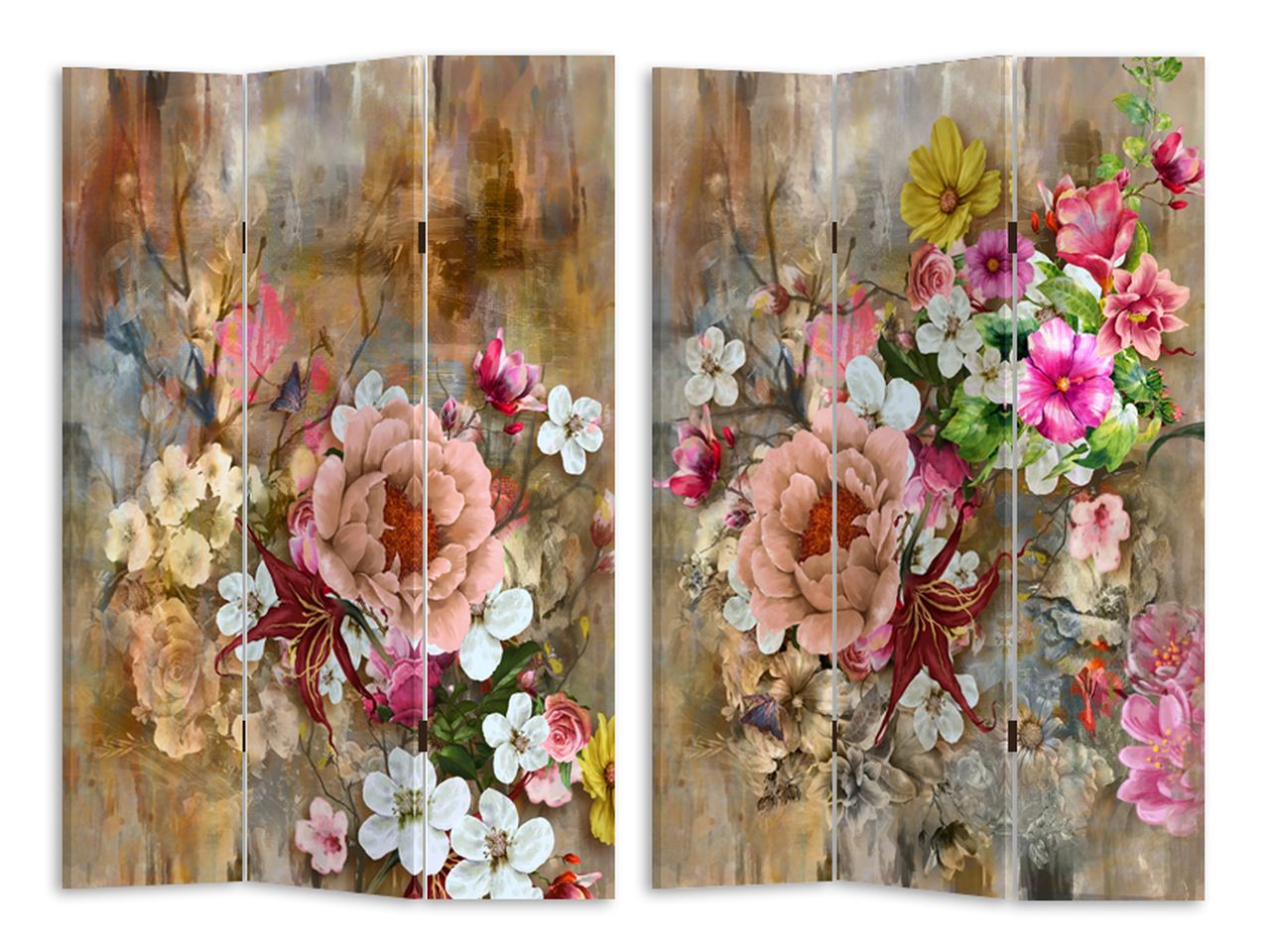 Paravento stampa 3 ante con fiori rosa cm120,6x2,5xh180