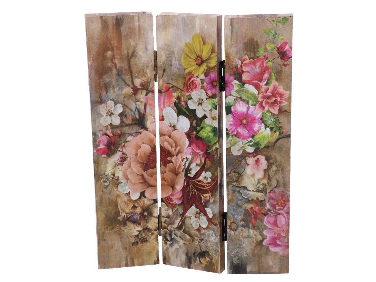 Paravento stampa 3 ante con fiori rosa cm120,6x2,5xh180
