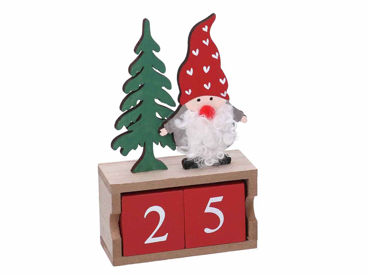 Calendario legno con babbo natale rosso cm10x4,4x15,5
