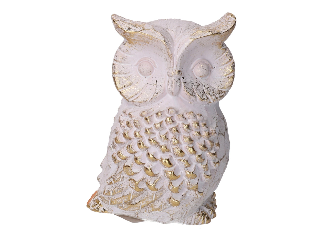 Statua gufo in resina bianco decapato in oro 14x14x19 cm - Vacchetti