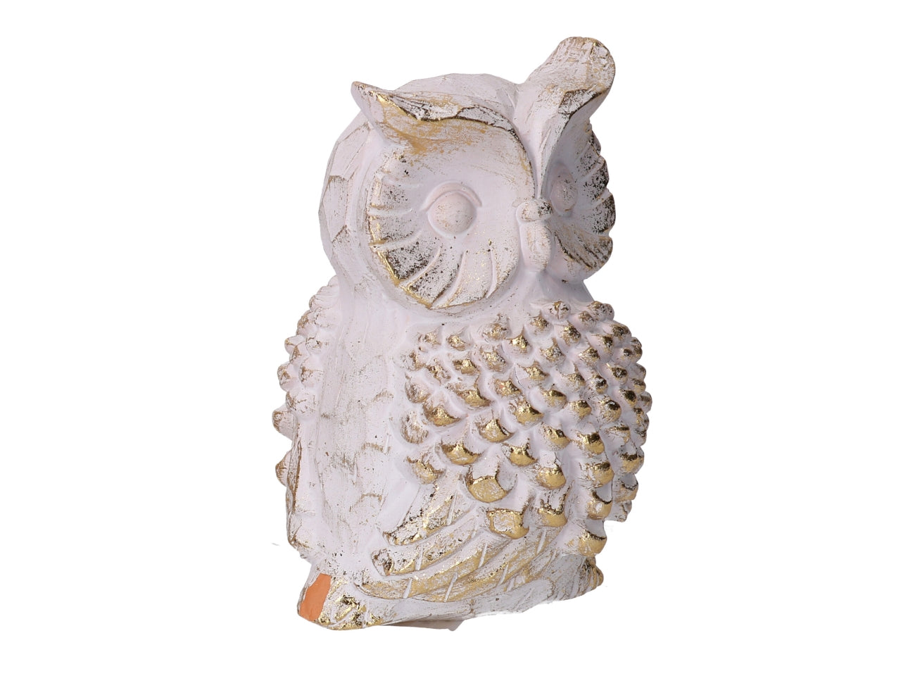 Statua gufo in resina bianco decapato in oro 14x14x19 cm - Vacchetti