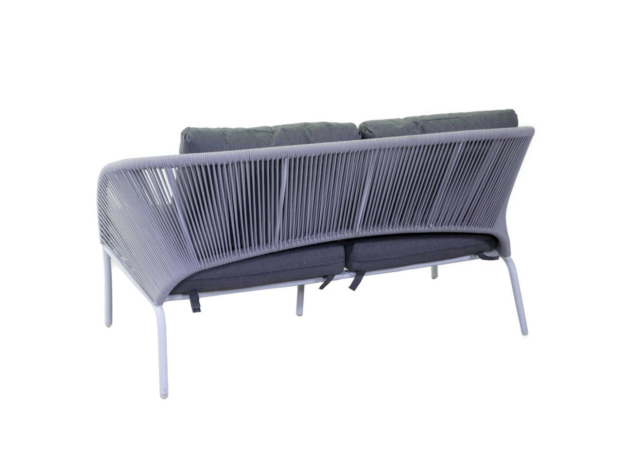 Set da giardino in alluminio bianco, moderno con cuscini grigio antracite - 2 poltrone + divano 2 posti + tavolino vetro - Vacchetti