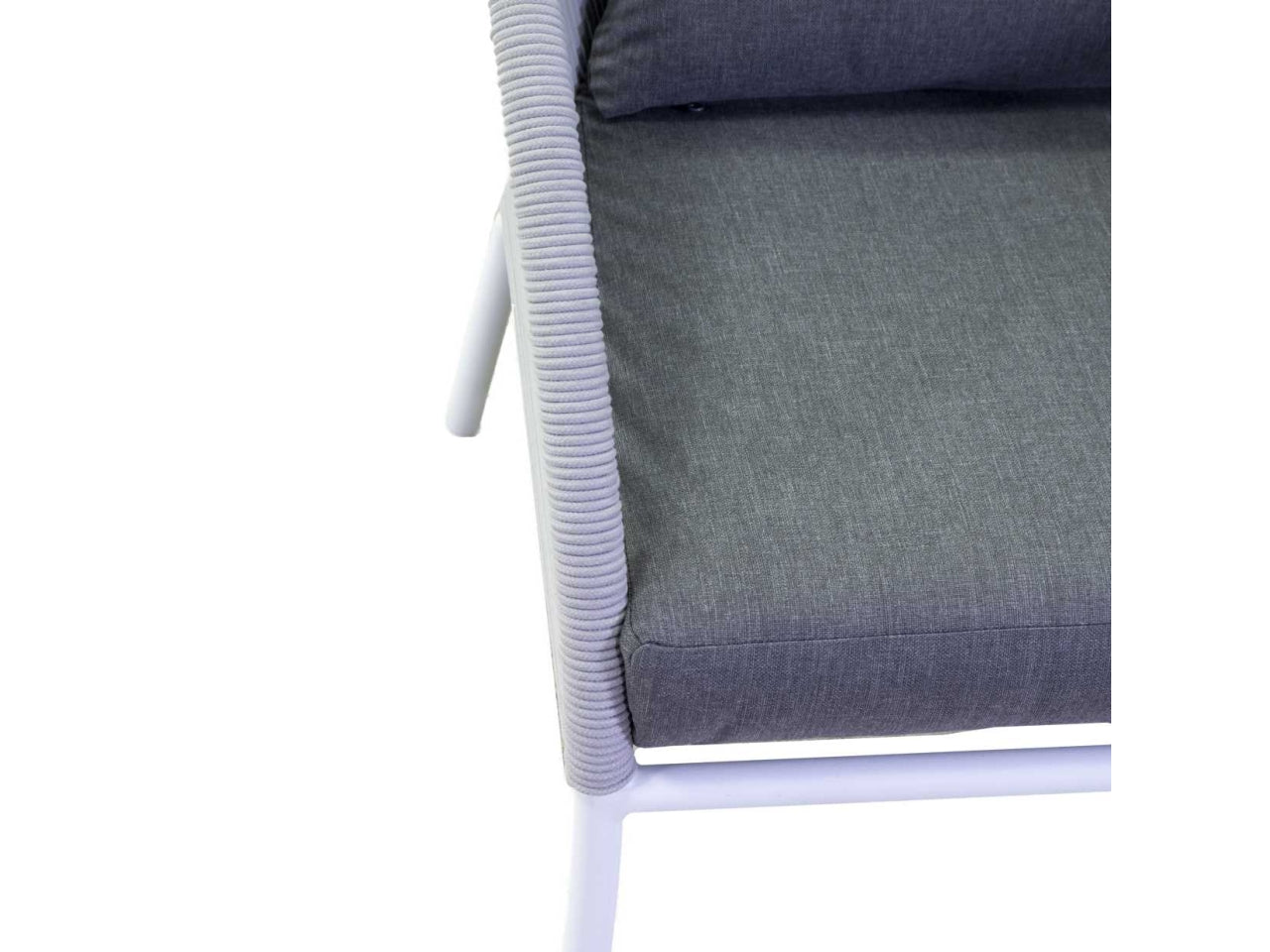 Set da giardino in alluminio bianco, moderno con cuscini grigio antracite - 2 poltrone + divano 2 posti + tavolino vetro - Vacchetti