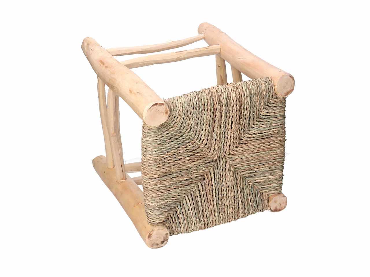 Tris di sgabelli in legno impagliato quadrati 22x22xh.22cm 30x30xh.34cm 41x41xh.45cm