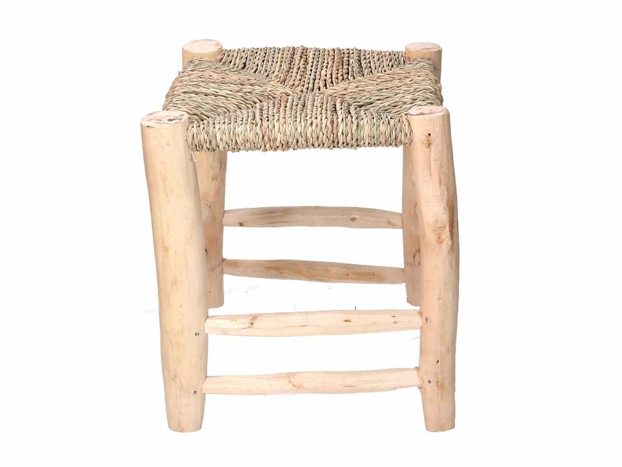 Tris di sgabelli in legno impagliato quadrati 22x22xh.22cm 30x30xh.34cm 41x41xh.45cm