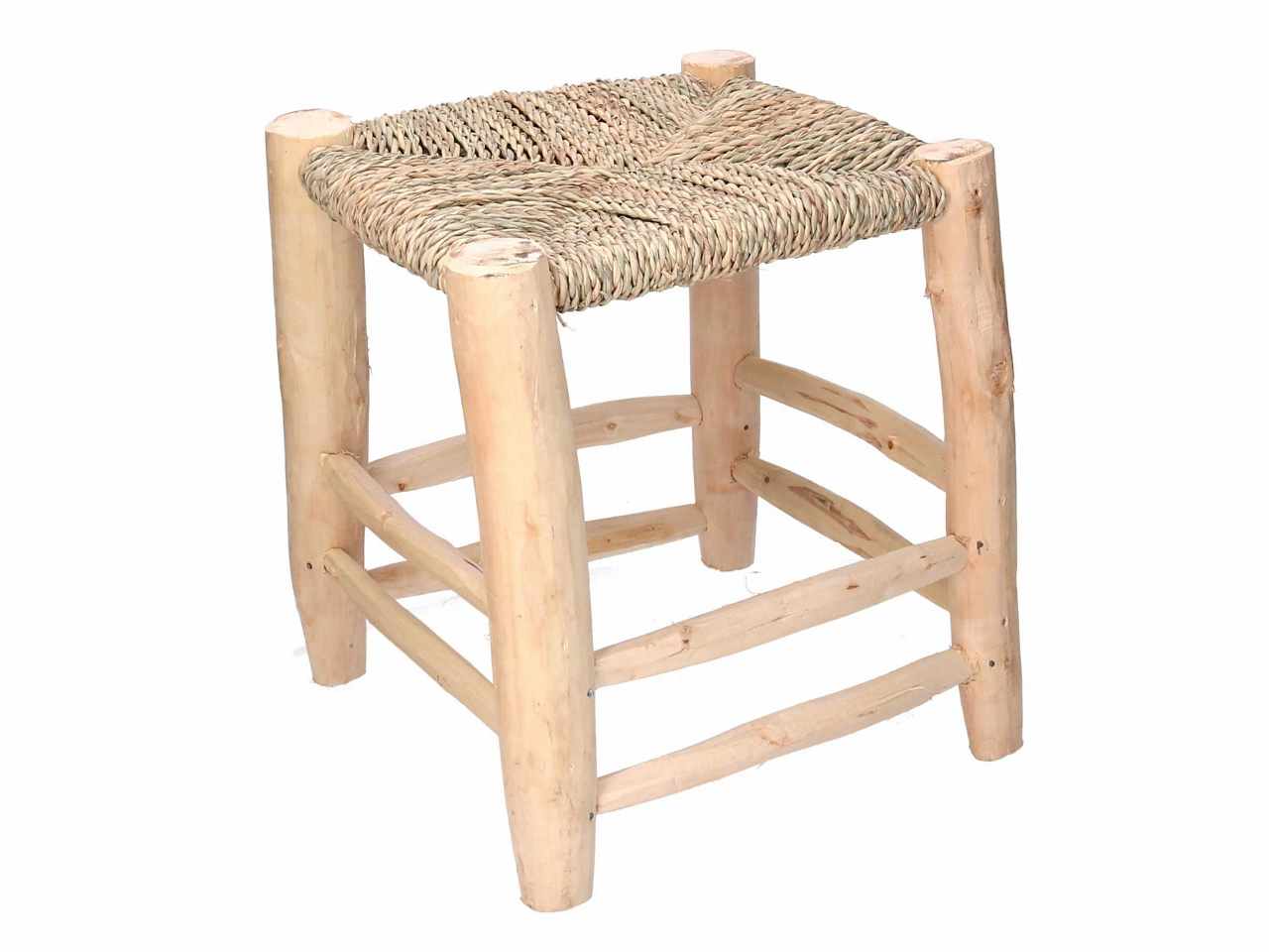 Tris di sgabelli in legno impagliato quadrati 22x22xh.22cm 30x30xh.34cm 41x41xh.45cm