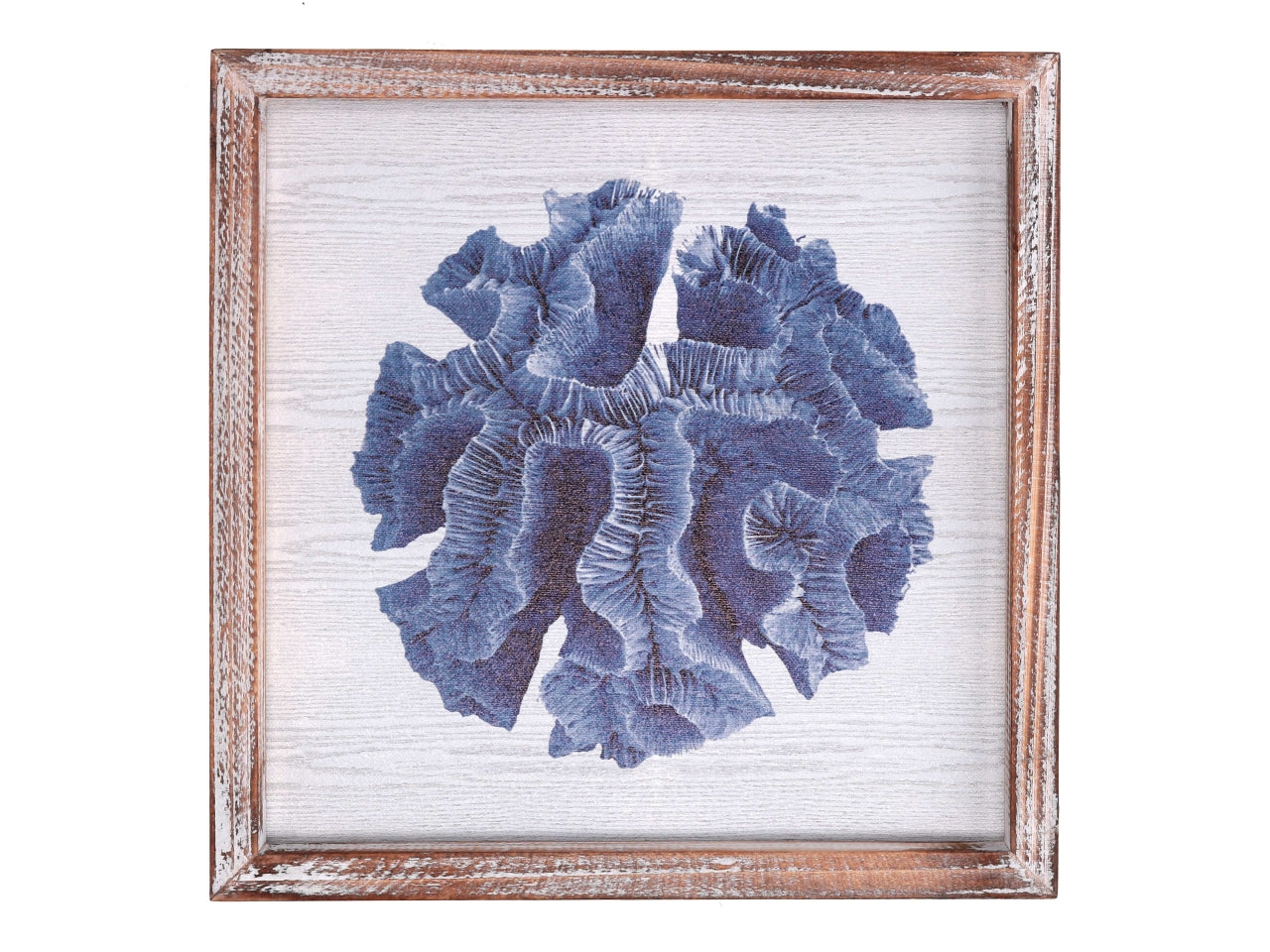Quadro legno mare corallo blu quadrato 30x30xh.2,5cm