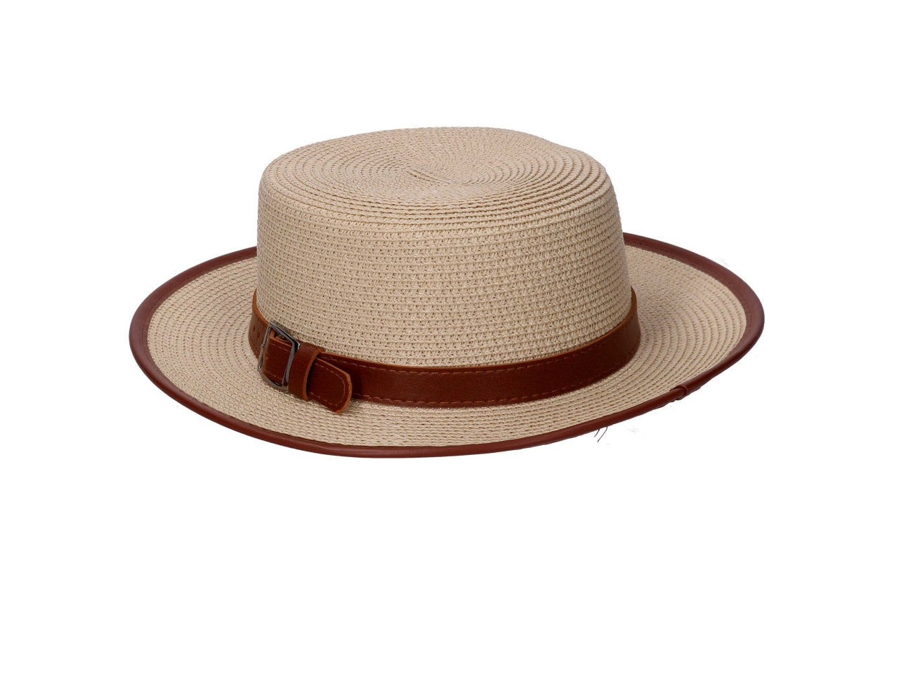 cappello mare donna adulto in carta e poliestere con fibbia e finiture in similpelle - regolabile con fascia a strappo - ampia falda 7 cm - assortimento 3 colori - d.33cm h.10cm - Vacchetti