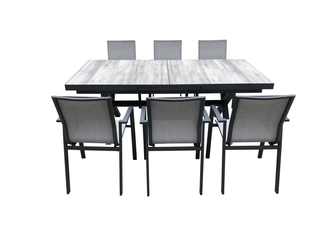 Tavolo da pranzo allungabile per esterno in alluminio, grigio antracite moderno, con 13 mattonelle in ceramica - l.200/260cm w.100cm h.75cm - Vacchetti