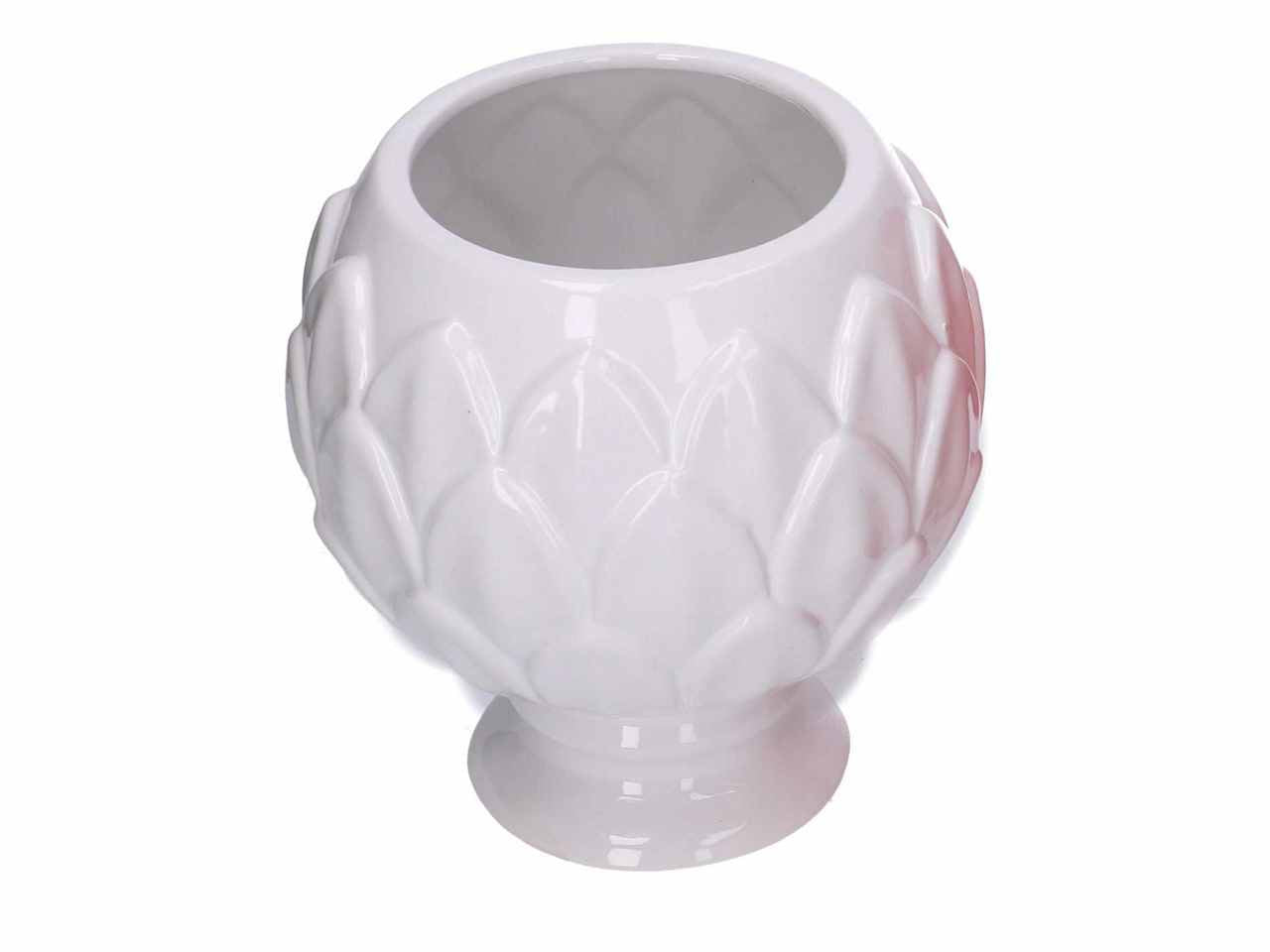 Vaso a forma di calice in ceramica colore bianco d.17,5xh.19cm