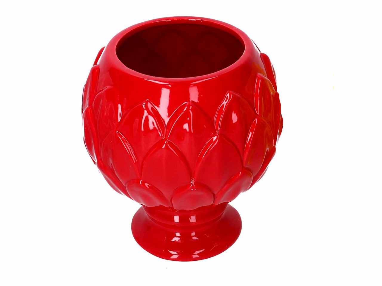 Vaso a forma di calice in ceramica colore rosso d.17,5xh.19cm