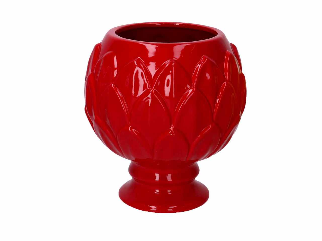 Vaso a forma di calice in ceramica colore rosso d.17,5xh.19cm