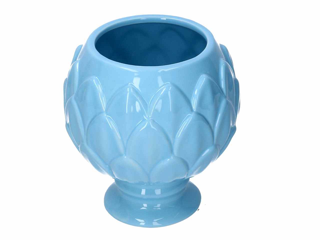 Vaso a forma di calice in ceramica colore azzurro d.17,5xh.19cm