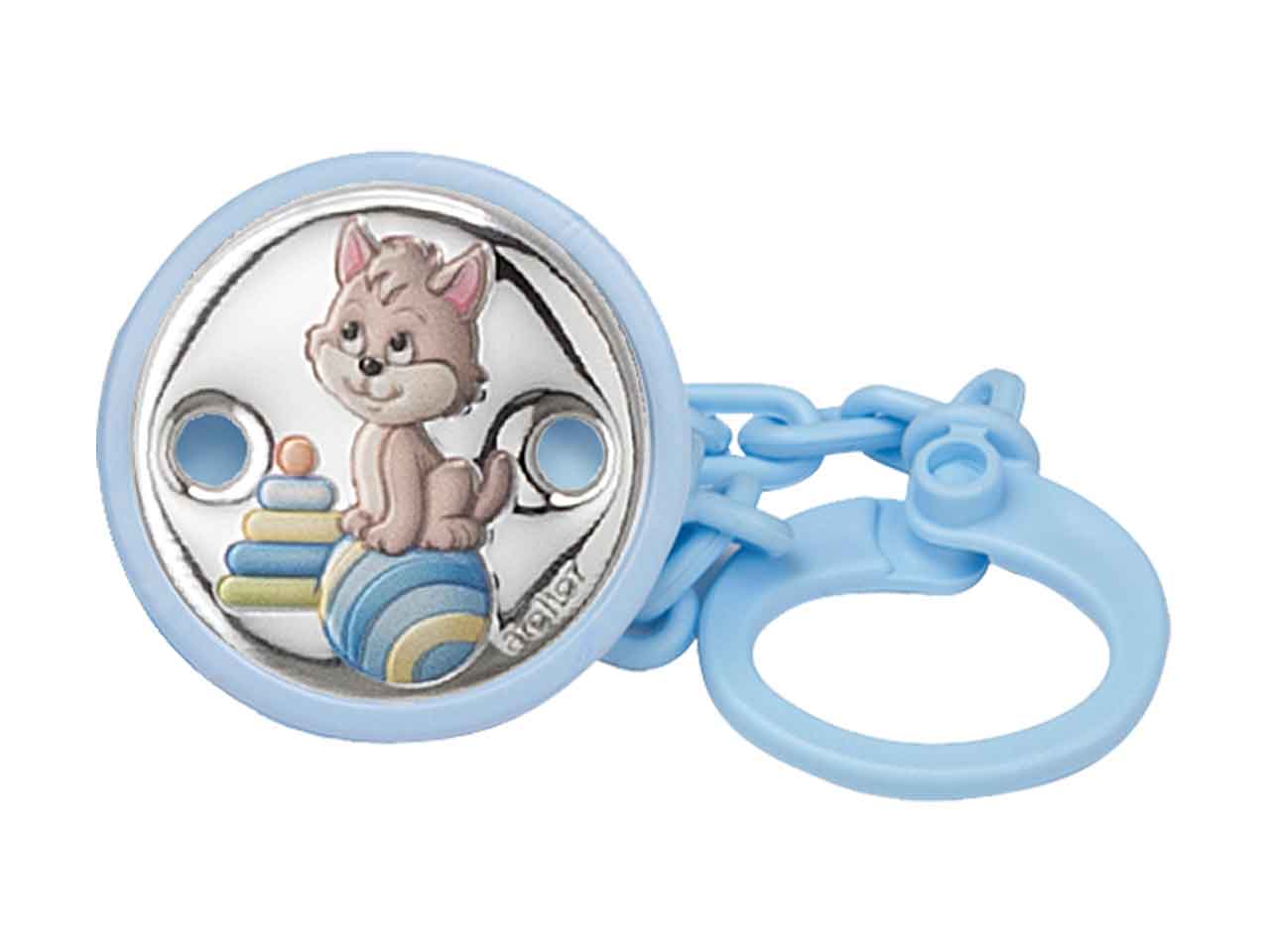 Pinza ciuccio gattino gomitolo celeste ae0428/c