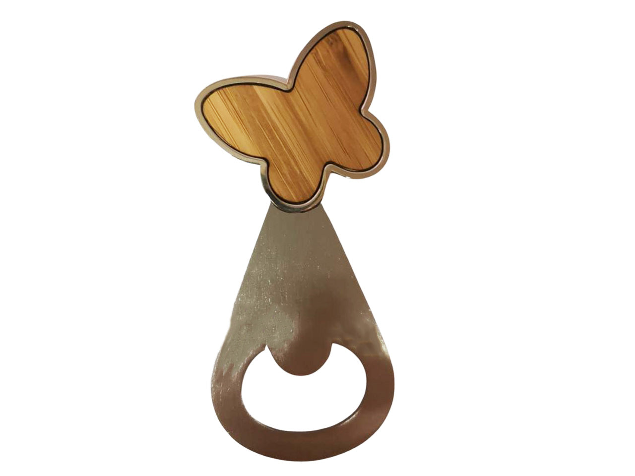 Apri-bottiglia farfalla legno acciaio 4,6x10cm
