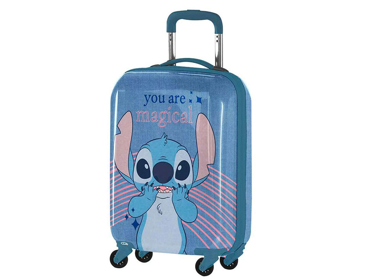 Trolley Stitch in abs e metallo celeste a 4 ruote - Coriex