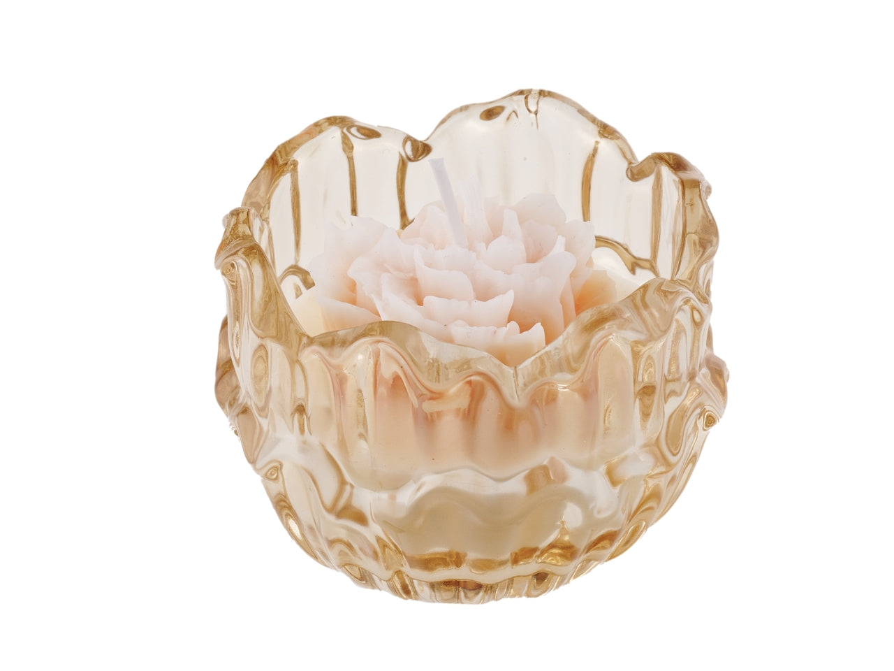 Candela a forma di fiore ambra in vetro 8x6 cm