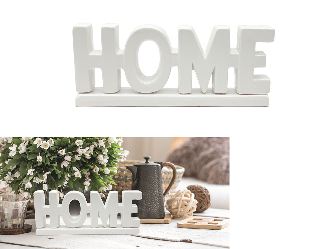 Soprammobile scritta home in ceramica bianco 21x2,8x8,8 cm - Giardini di Marzo