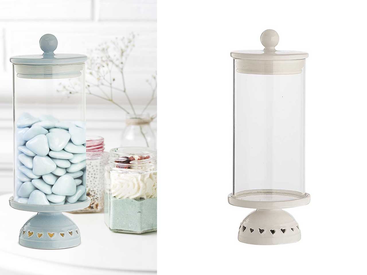 Alzata con led in ceramica bianco stile shabby chic con tappo ermetico 9x22 cm - Giardini di Marzo