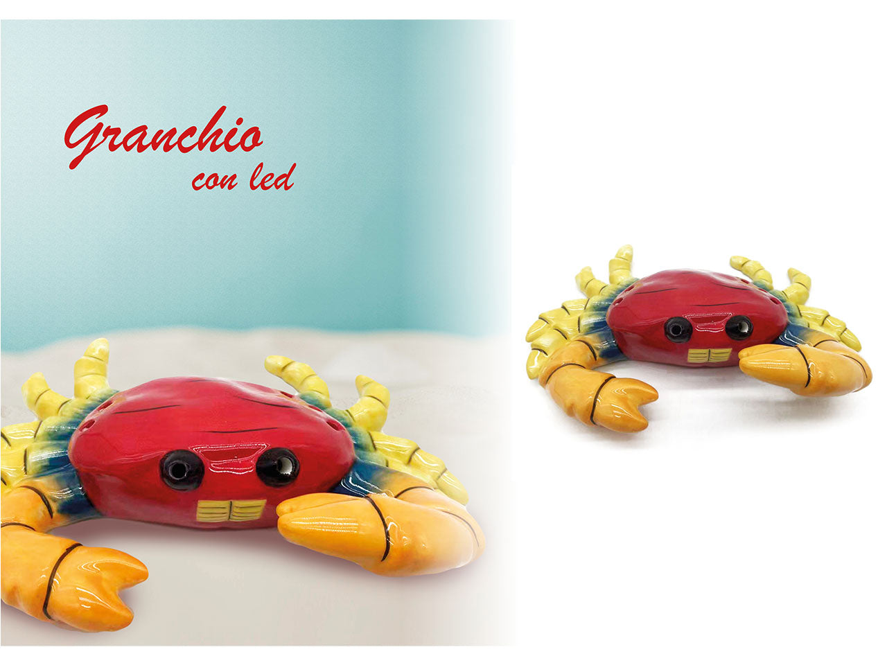 Statua granchio con led in ceramica stile marinaro multicolor 19,5x15x5 cm - Giardini di Marzo