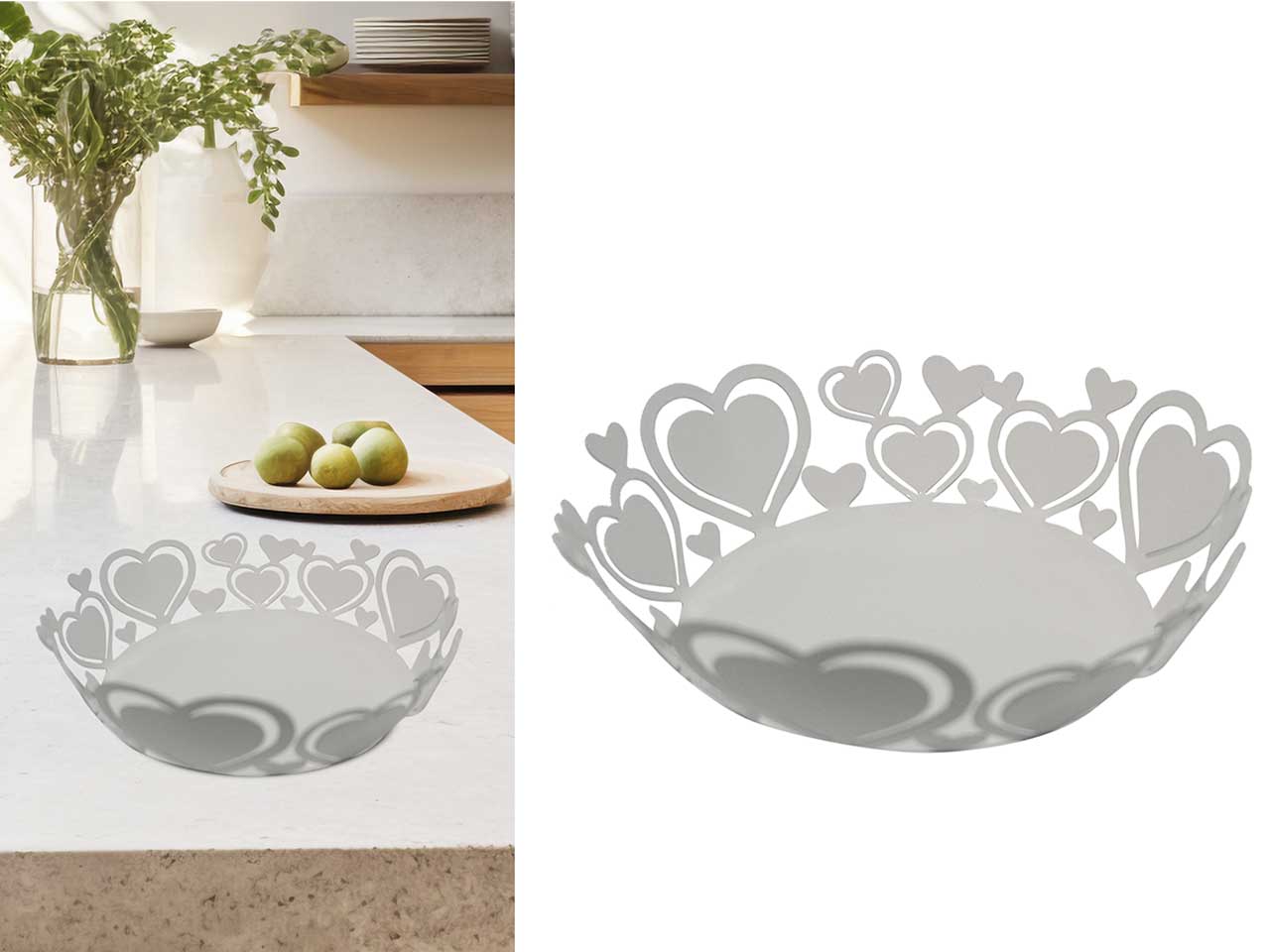 Svuota tasche shabby chic in ferro bianco con cuori 20x5 cm - Giardini di Marzo