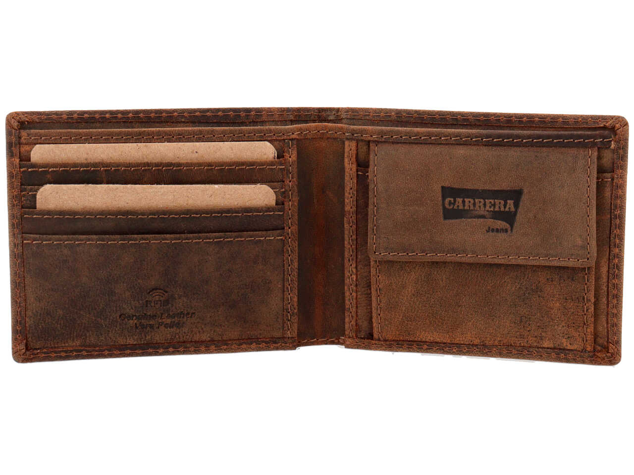 Portafoglio bifold orizzontale con portamonete brazil collection marrone scuro 100% pelle